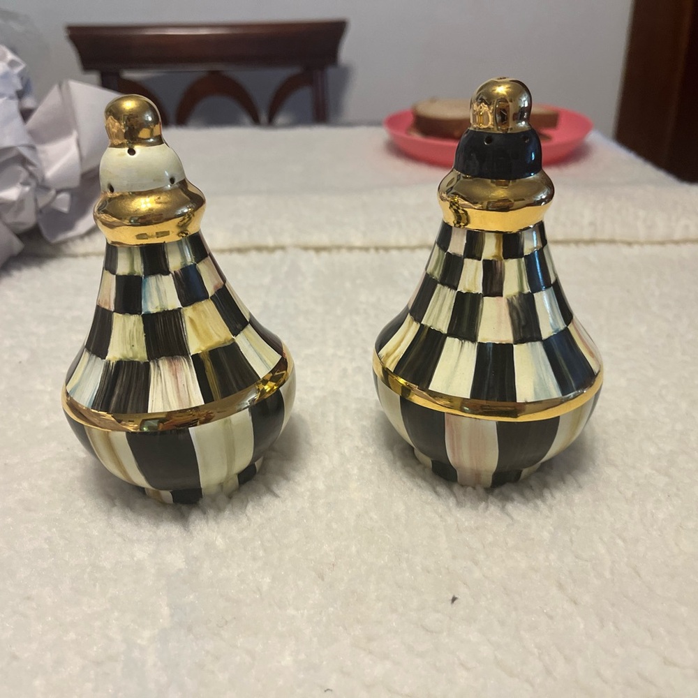 MacKenzie-Childs Gold and Black Checkered Shakers